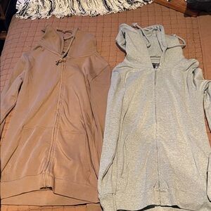 Women's Tan and Gray Zip-Up Hoodies